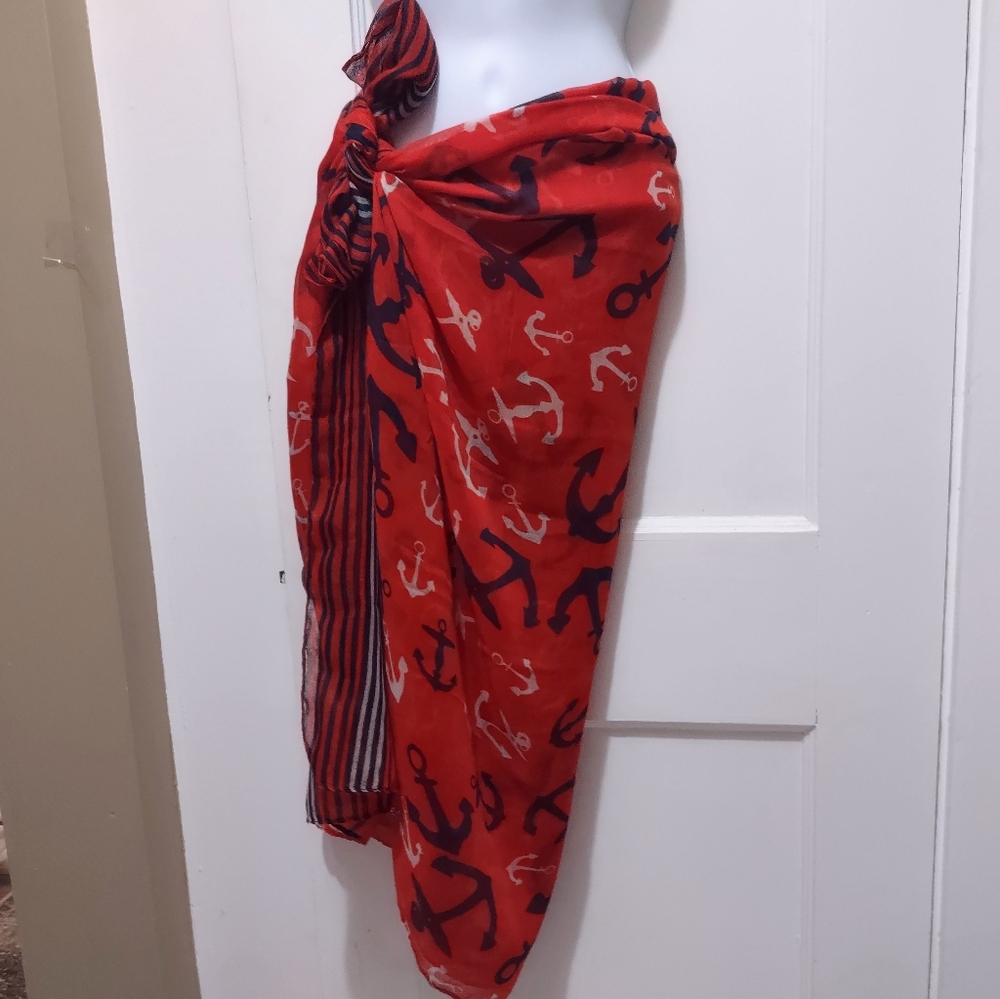 Red & Blue Anchor Nautical Theme Scarf Wrap "2 Chic" brand